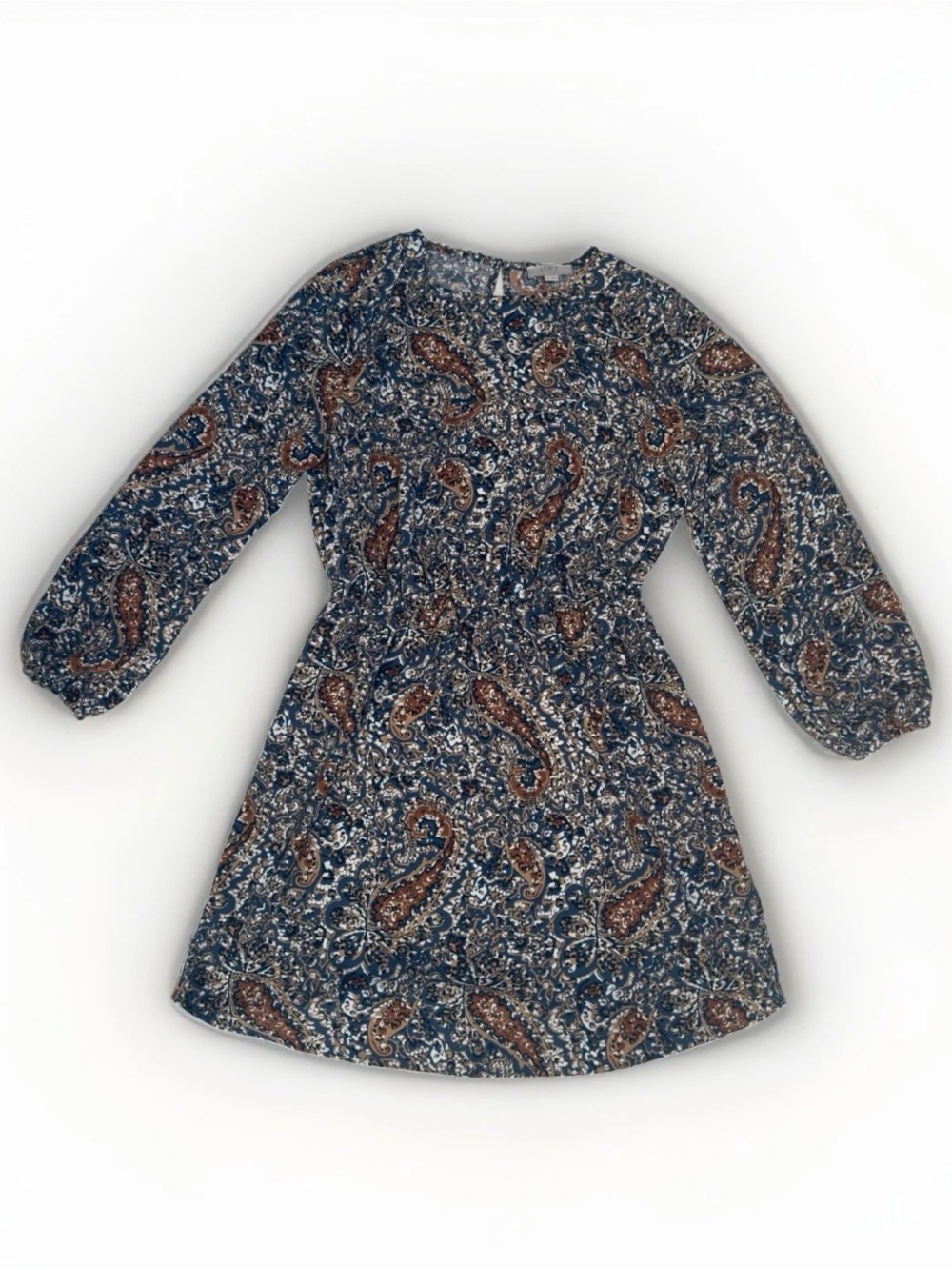 Women's The Loft Paisley Midi Dress Navy Blue And Brown Size MP